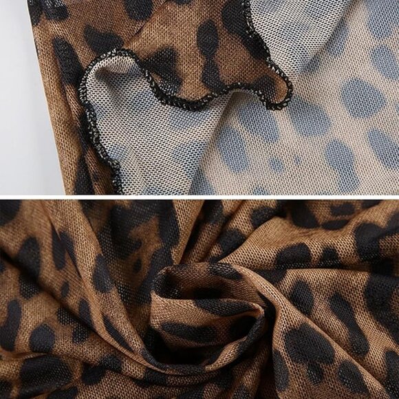 Sheer Mesh Top Leopard Cardigan Cheetah Y2K Ruffle Tie Front Blouse Large NWT - Picture 5 of 9